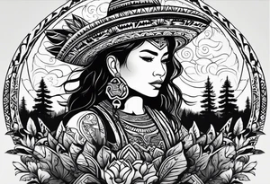 Mexican American inspired that incorporates being a father,  building generational wealth. Include elements of the Pacific Northwest Forrest on shoulder.
Add silhouette of son and daughter tattoo idea