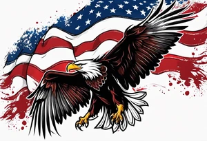 Eagle grabbing america flag with red white and blue blood on talons. tattoo idea