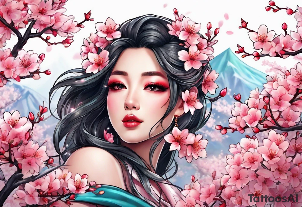 Cherry blossoms and srtars tattoo idea