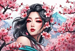 Cherry blossoms and srtars tattoo idea