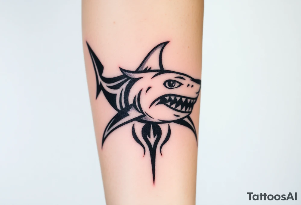 Masculine strong shark flowing forward in water tattoo idea