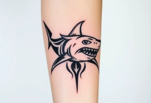 Masculine strong shark flowing forward in water tattoo idea