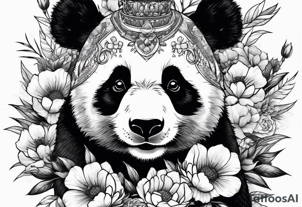 Punk Panda with flowers tattoo idea