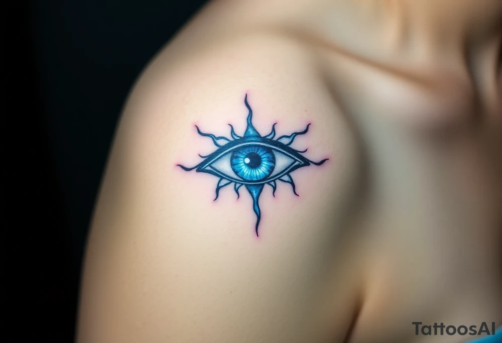 An Erudite eye symbol with glowing blue veins, representing sci fi movie Divergent tattoo idea