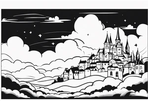 cloud medieval town tattoo idea