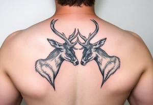 Full body Two deer with their heads down hitting horns to show dominance. tattoo idea