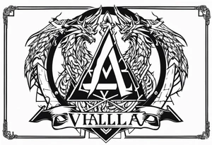 Valhalla sword shield dragon axe barbed wire chains valknut fire tattoo idea