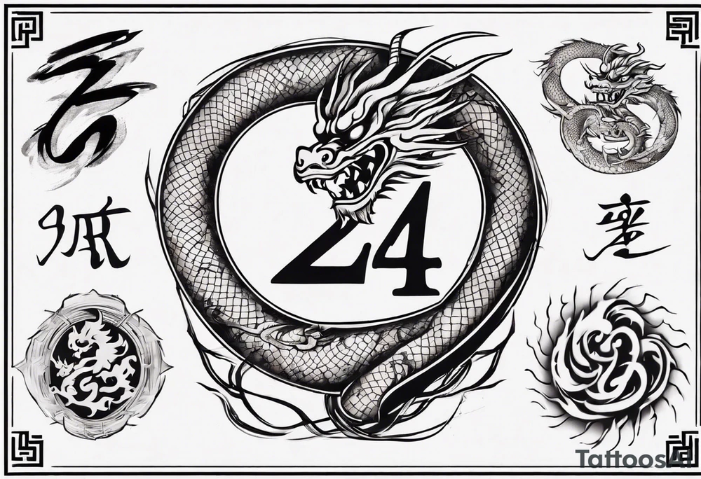 Number 24 with a Chinese dragon around it tattoo idea