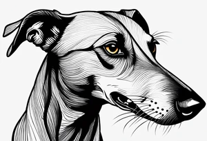 Greyhound minimalist type sketch with extra attention to his long nose and tiny buck teeth. The sketch will make the dogs nose humorously kong and the sketch will looo like. Child did it tattoo idea