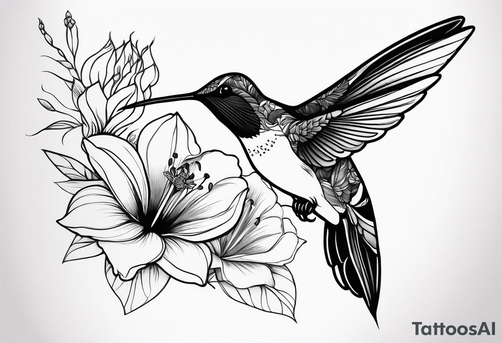 Humming bird and a single flower tattoo idea