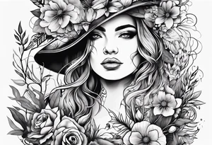 A woman, plants are growing around her, she has some wounds from the plants tattoo idea