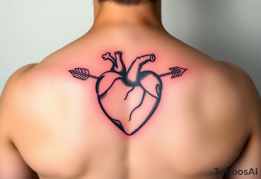 Detailed heart with an arrow inside tattoo idea