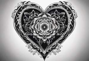 black hexagon heart with black background tattoo idea