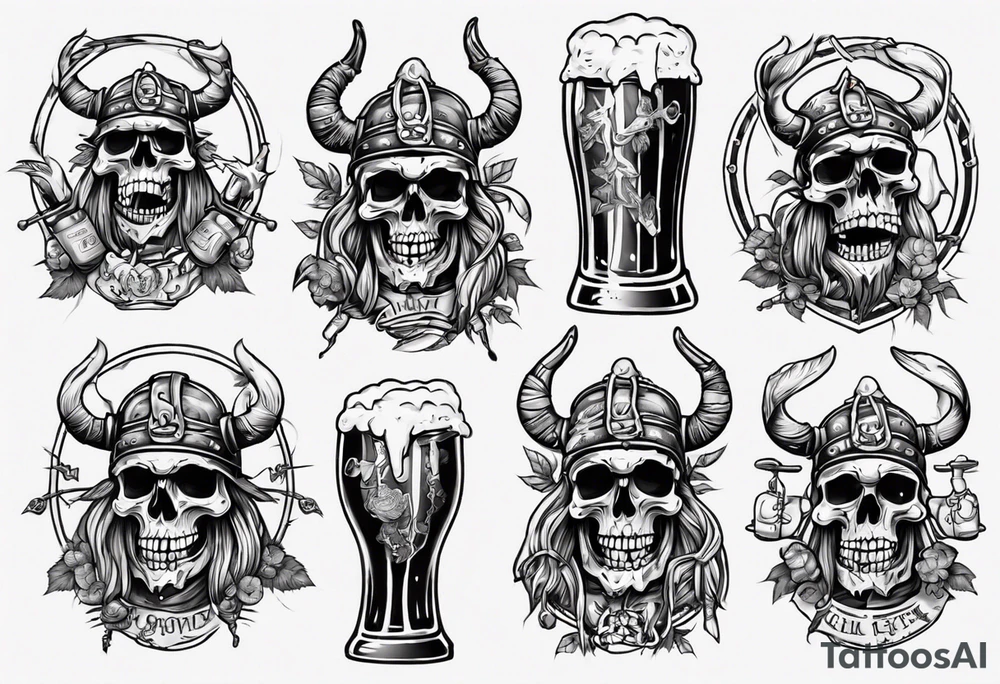 Viking skeleton drinking a beer tattoo idea