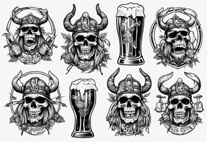 Viking skeleton drinking a beer tattoo idea
