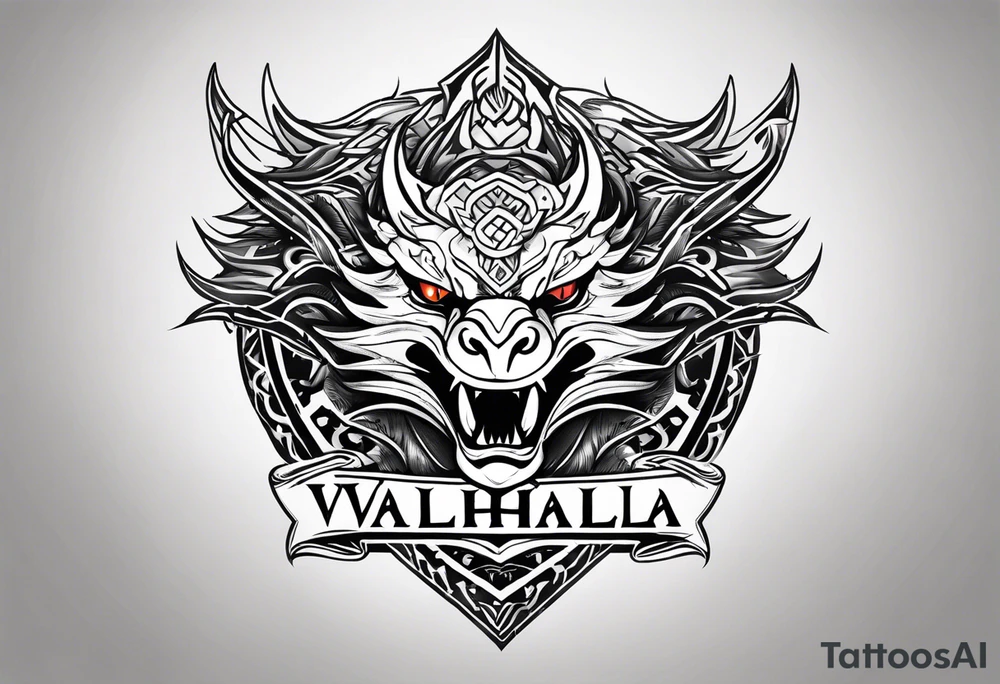 Valhalla shield dragon head tattoo idea