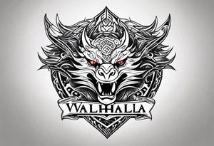 Valhalla shield dragon head tattoo idea