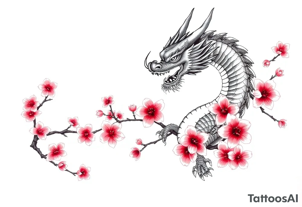 Dragons with cherry blossoms tattoo idea