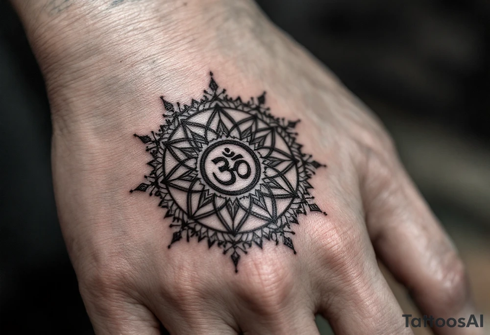 8 point wheel of Dharma with an ohm symbol in the middle tattoo idea