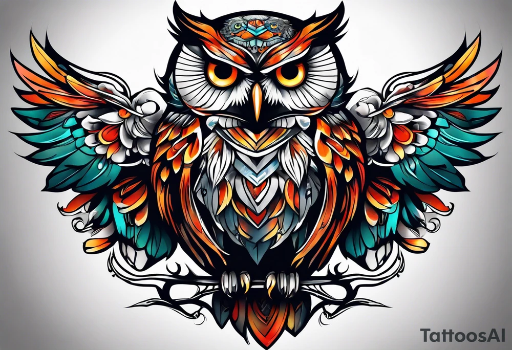 Owl on left chest tattoo idea