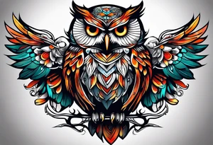 Owl on left chest tattoo idea