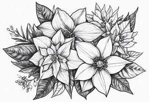 Narcissus, Poinsettia, and Holly tattoo idea
