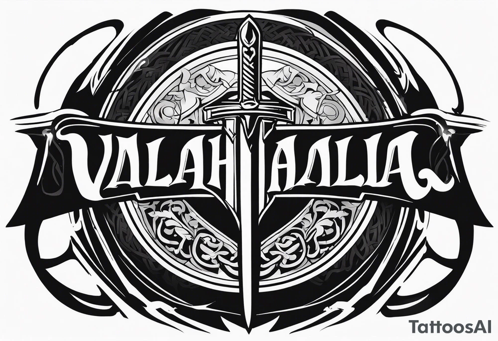 Valhalla stairs sword shield chains tattoo idea