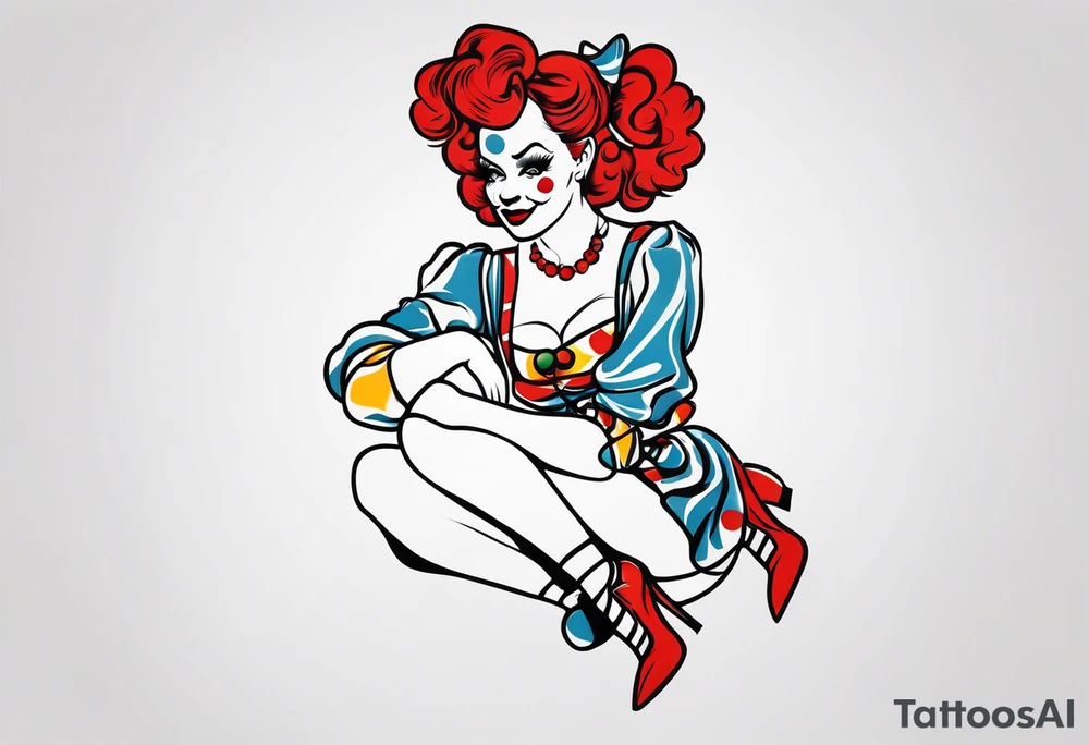 female pin up clown full body tattoo idea