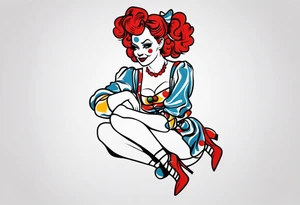 female pin up clown full body tattoo idea