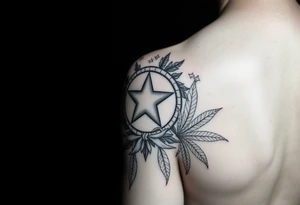 Full female baddie sleeve, starting from the top of my arm going down.. bricks, Star inside a circle with a ♏️  underneath it , Coast Girl 228, fill in the rest to my elbow, then I want a baddie sexy joker,  some weed leafs, and fill in the rest with baddie stuff tattoo idea