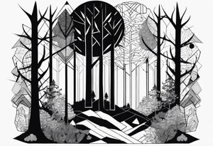 Wald silhouette mit Geometric Muster im Hintergrund tattoo idea