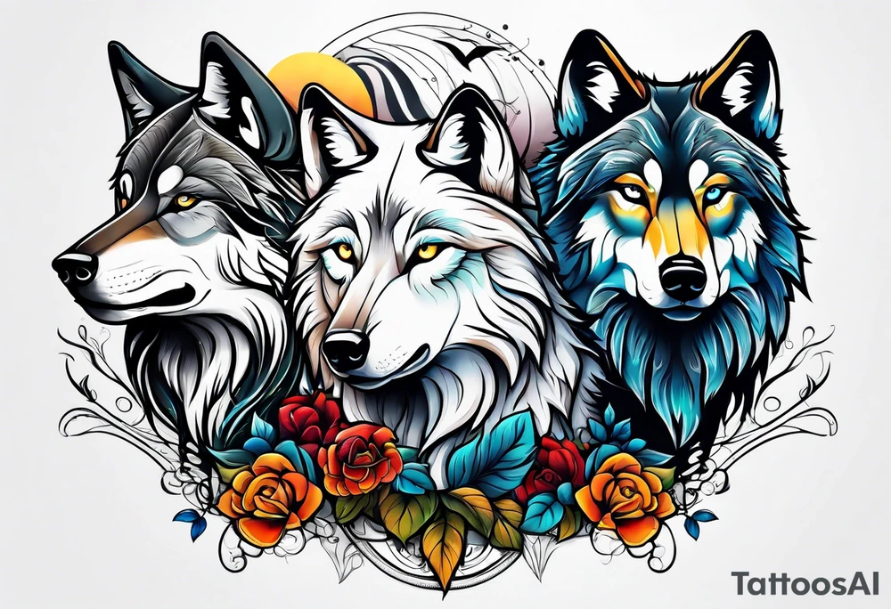 Wolves in nature tattoo idea