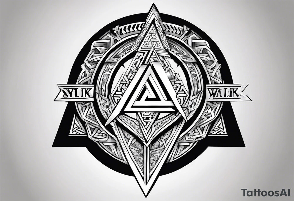 Valhalla shield sword valknut steps tattoo idea