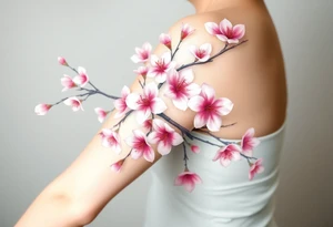 delicate cherry blossoms swirling in spring breeze with petals tattoo idea