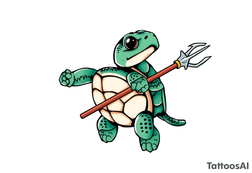 Turtle holding a trident tattoo idea