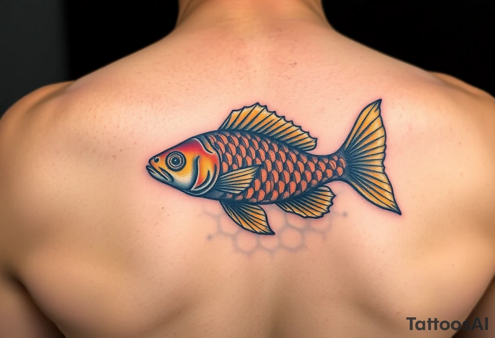 Coi fish swimming in honey comb tattoo idea