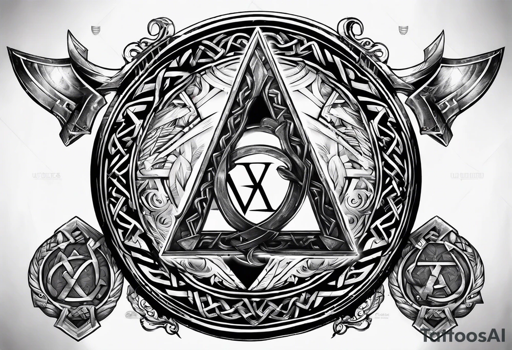 Valhalla valknut sword axe shield tattoo idea