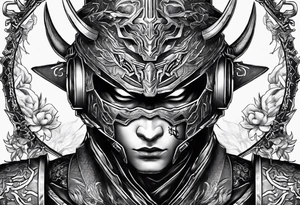 Angry Male Modern robot ninja with demon mask with swords in hands tattoo idea