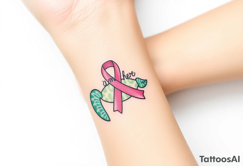I am here pink ribbon sea turtle theme tattoo idea