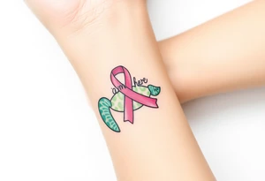 I am here pink ribbon sea turtle theme tattoo idea