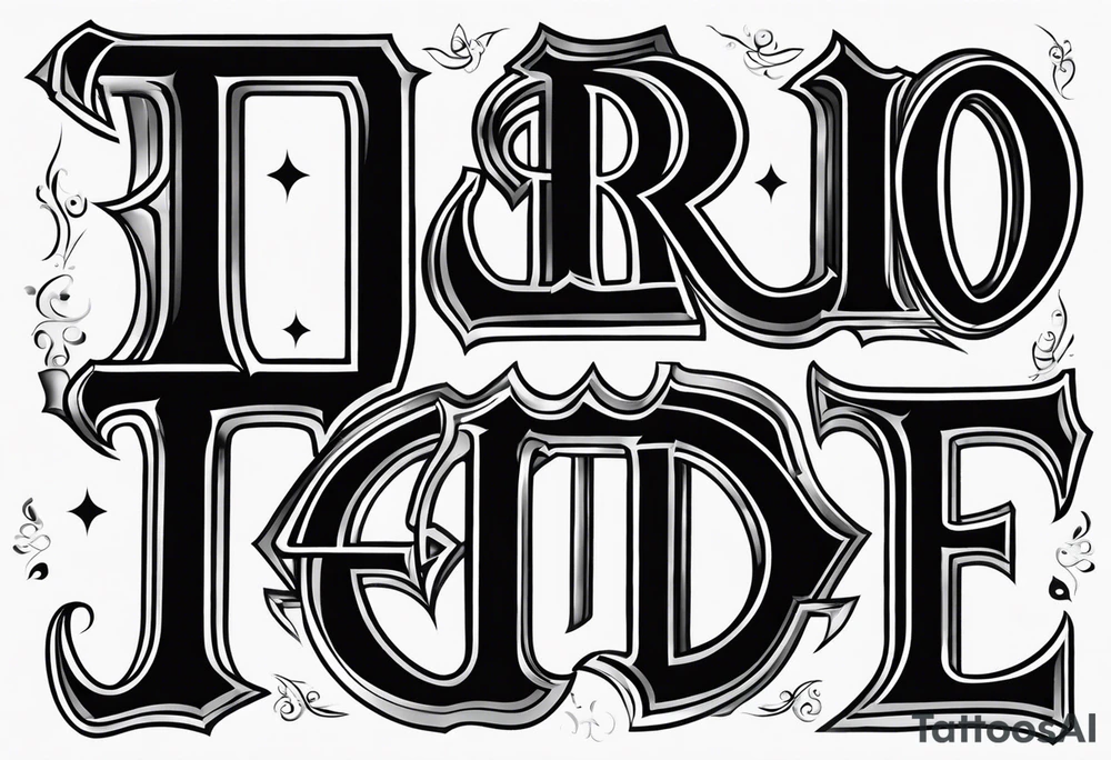 The word “Tirado” on the back like a football jersey old English font tattoo idea