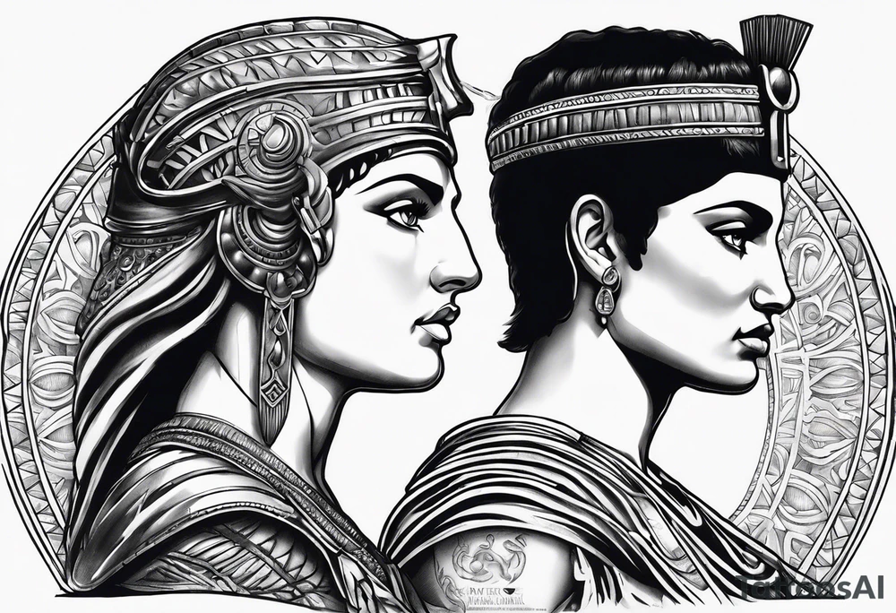 Alexander the Great & Cleopatra back to back just the head tattoo idea