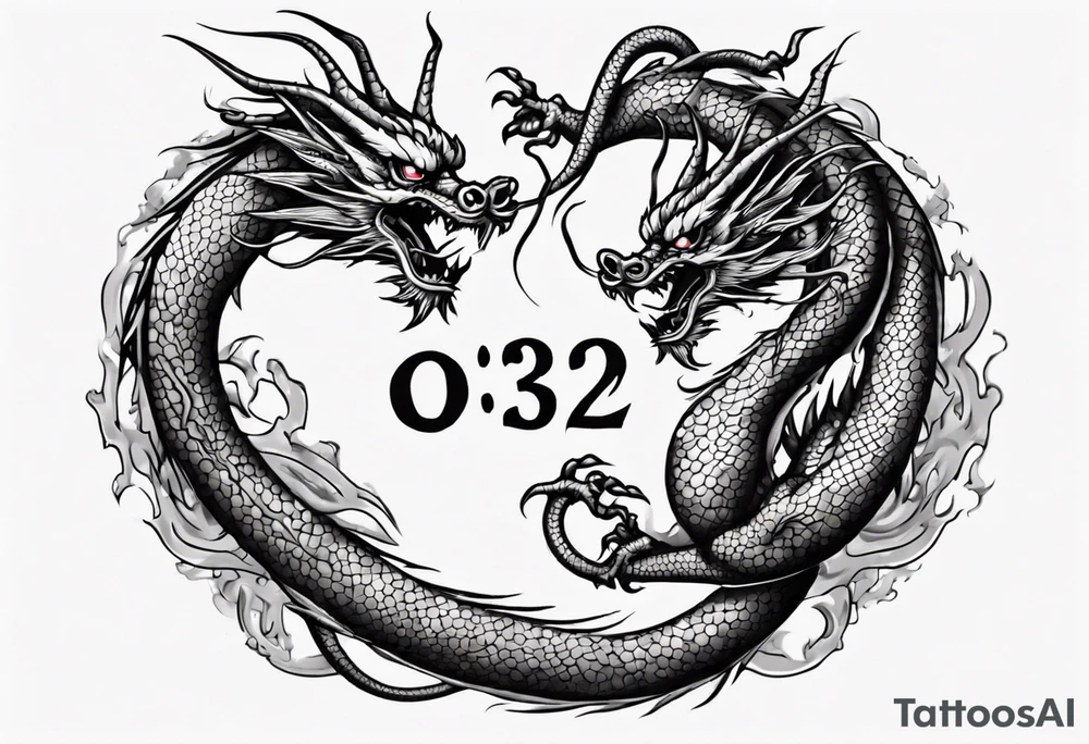 Chinese dragon in a circular shape with "02.03" written on its skin tattoo idea