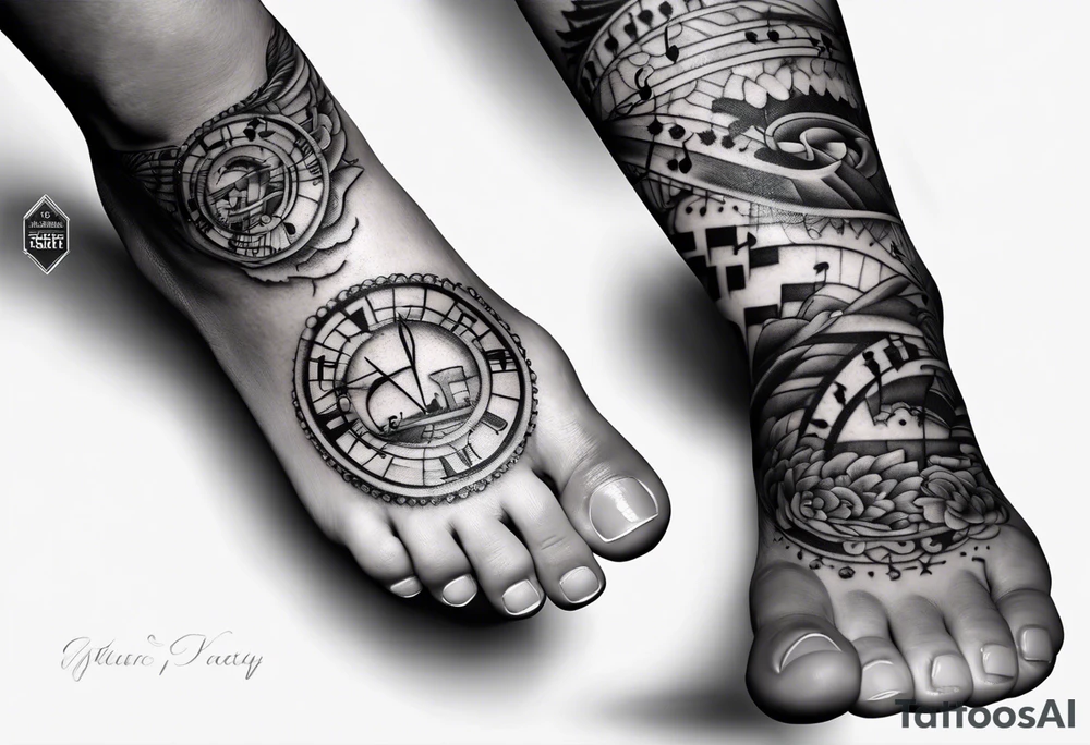 baby footprint with music tattoo idea