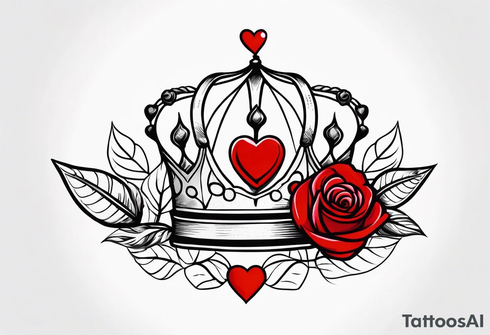 the red rose queen's golden crown with a heart tattoo idea