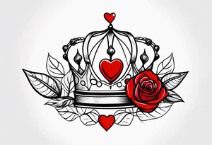 the red rose queen's golden crown with a heart tattoo idea