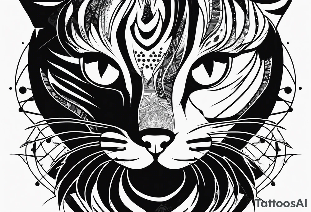 cat, abstract, geometric, lines, halftone, splatter, cat paw tattoo idea