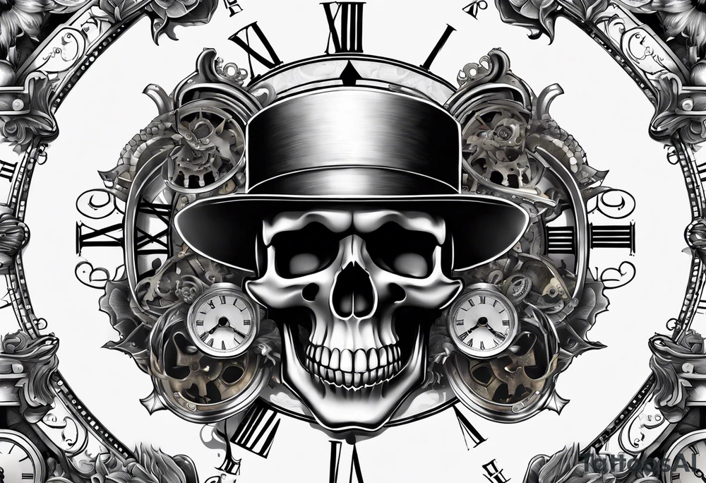 Steampunk skull, with clock and hour glass tattoo idea
