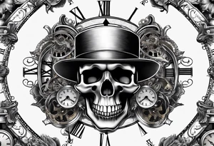 Steampunk skull, with clock and hour glass tattoo idea