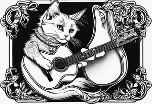 A cat playing acoustic guitar and sitting on a cajon. Dont forget the cajon. CAJON!!!! tattoo idea